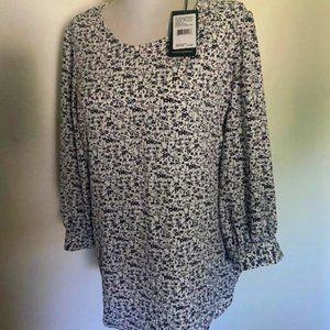 Adrianna Papell Black Print Puff Sleeve Blouse NWT